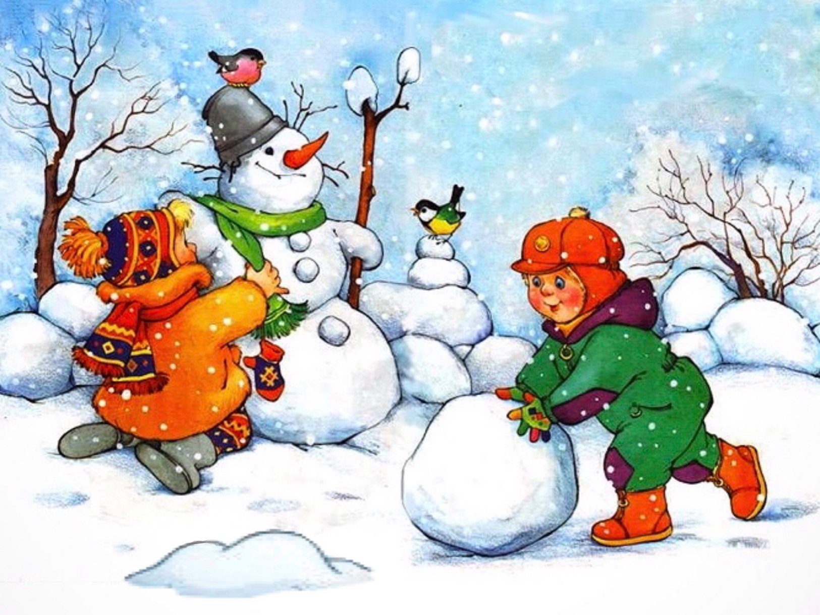 Зимние забавы картинки для детей. Зимние забавы. Зима для детей. Дети лепят снеговика. Зима рисунок.